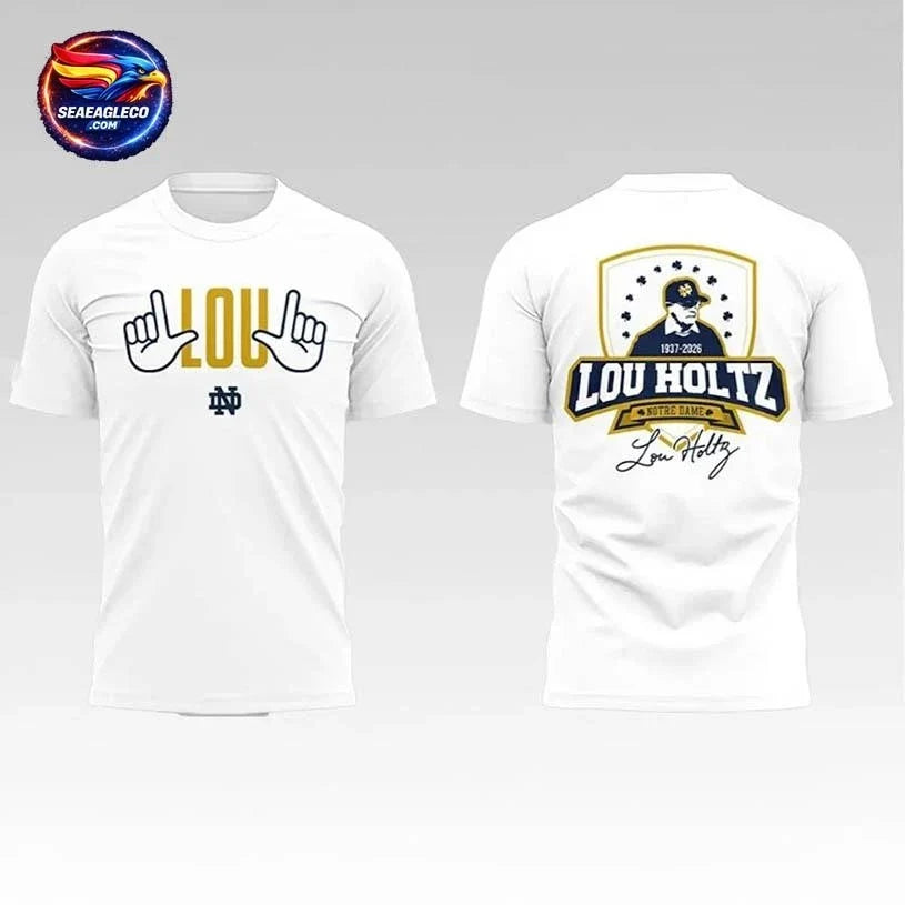 2026 Notre Dame Football Lou Holtz 1937 – 2026 Signature Two Sided Shirt Unisex