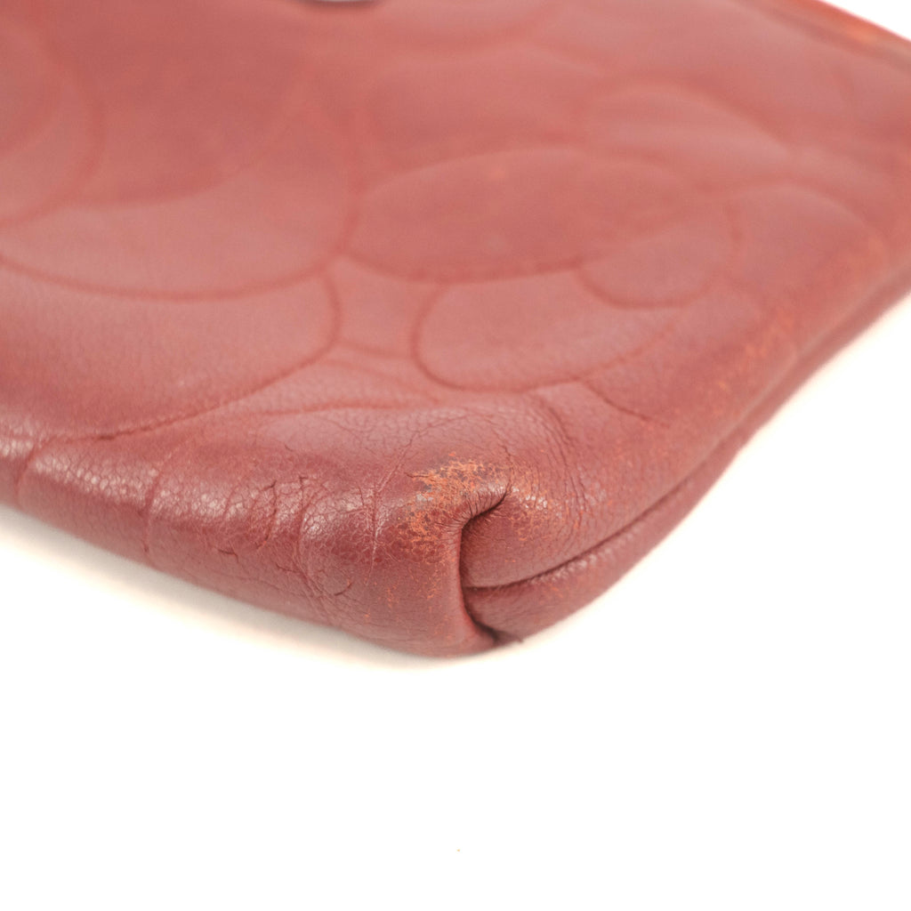 Chanel Camellia Lambskin Red Zip Pouch #3711