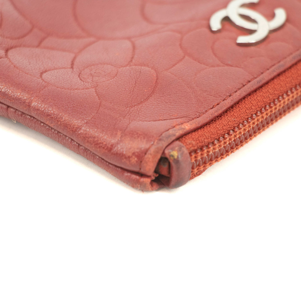 Chanel Camellia Lambskin Red Zip Pouch #3711