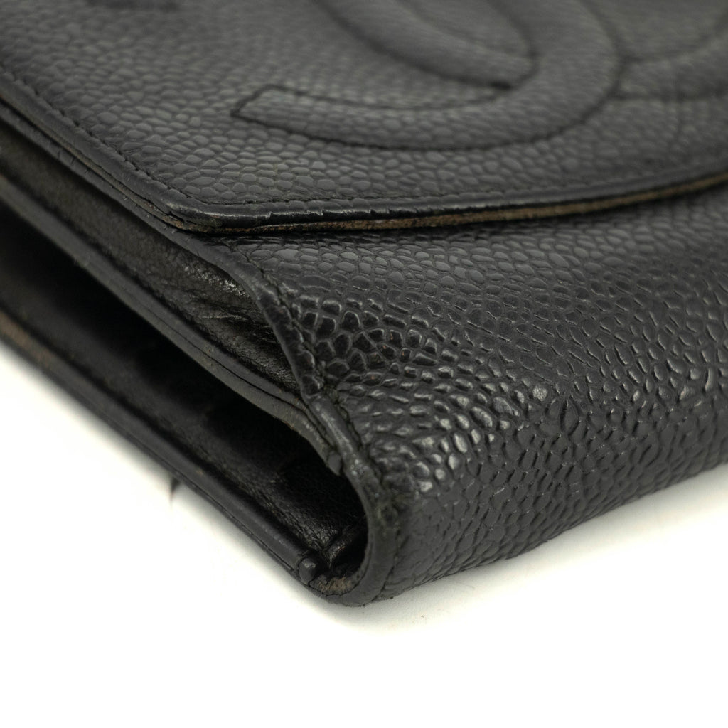 Chanel Caviar Skin Black Compact Bifold Wallet #3714