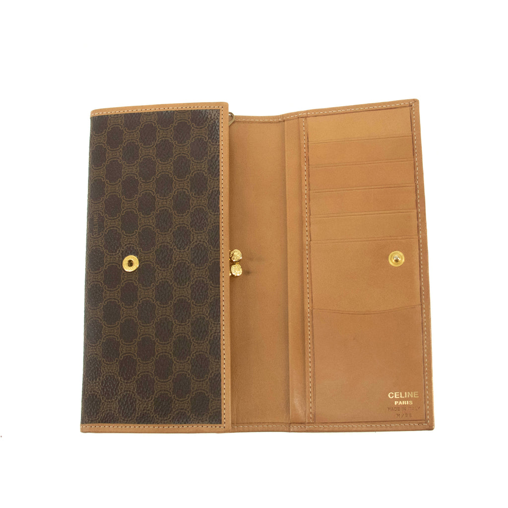 Celine Vintage Macadam Brown PVC Long Wallet #3865