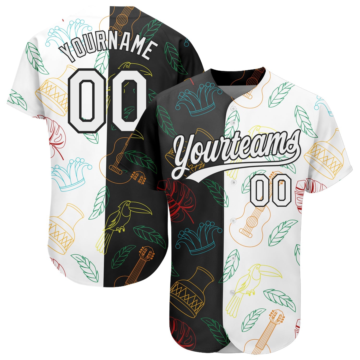 Custom Black White 3D Pattern Design Music Festival Brazilian Carnival Authentic Baseball Jersey