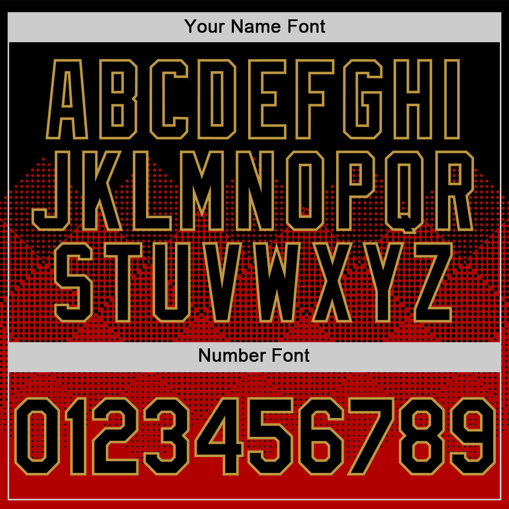 Custom Black Red-Old Gold 3D Pattern Design Gradient Square Shapes Authentic Baseball Jersey