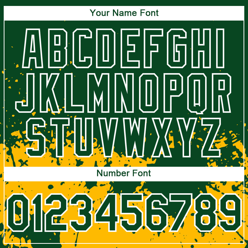 Custom Green Gold-White 3D Pattern Design Abstract Splash Grunge Art Authentic Baseball Jersey