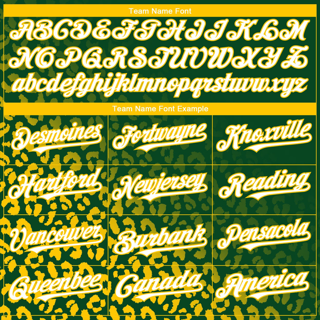 Custom Kelly Green White-Yellow 3D Pattern Design Leopard Print Fade Fashion Authentic Baseball Jersey