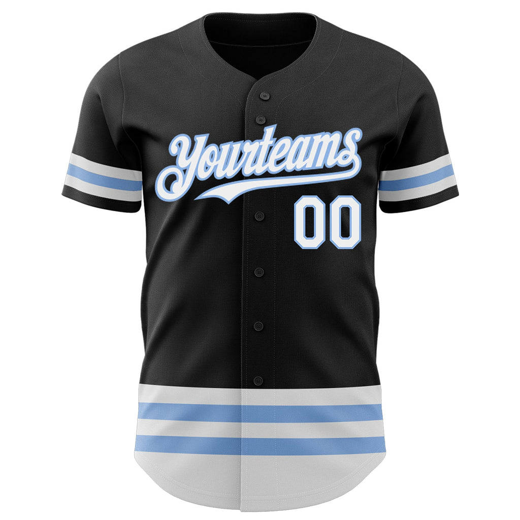Custom Black White-Light Blue Line Authentic Baseball Jersey