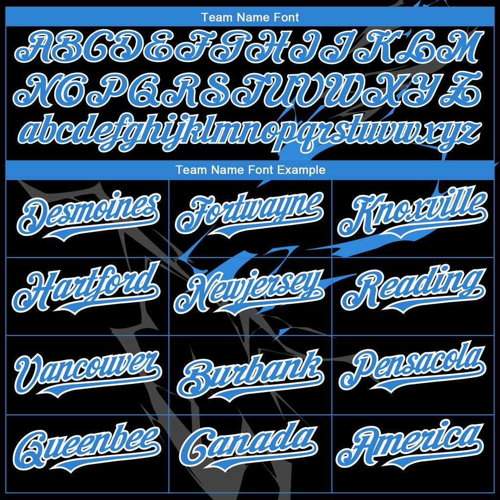 Custom Black Electric Blue-White 3D Pattern Design Lightning Authentic Baseball Jersey