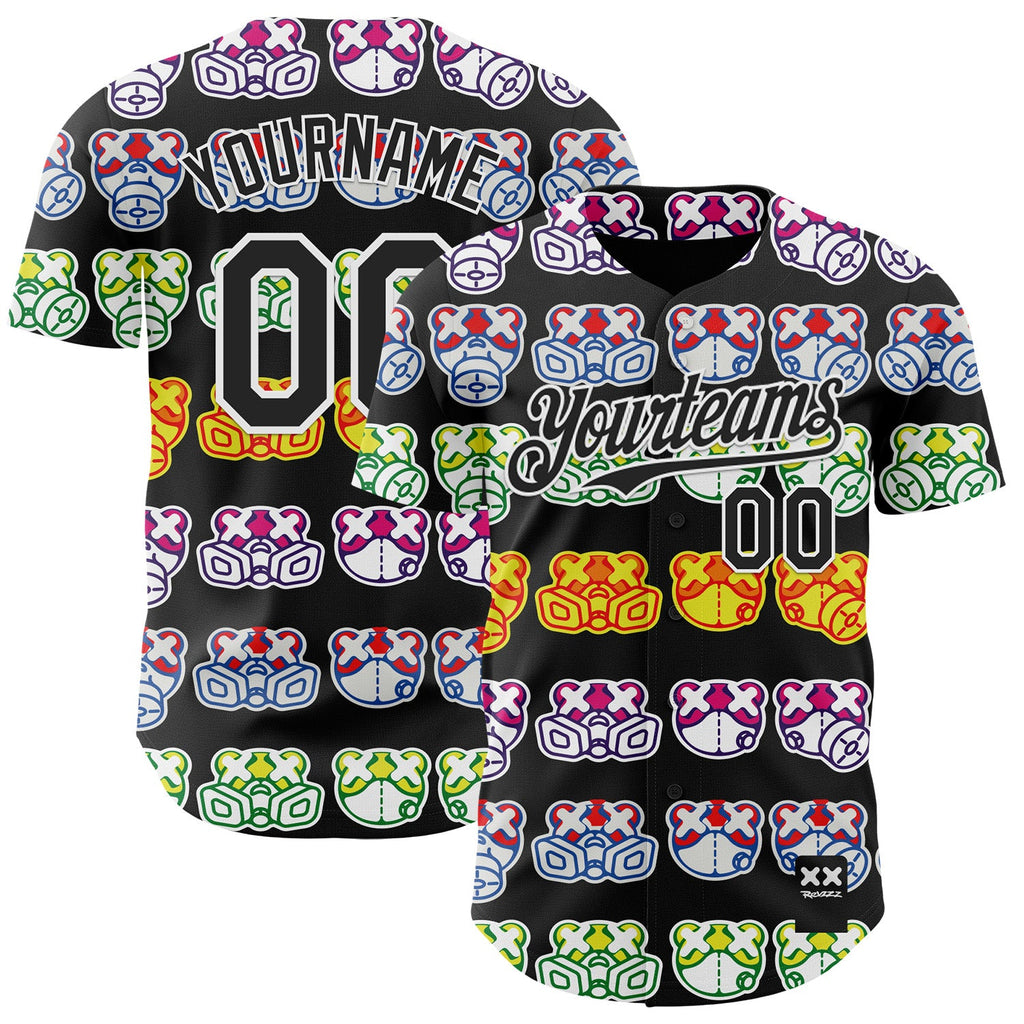 Custom Black White 3D Revzzz All Masked Authentic Baseball Jersey
