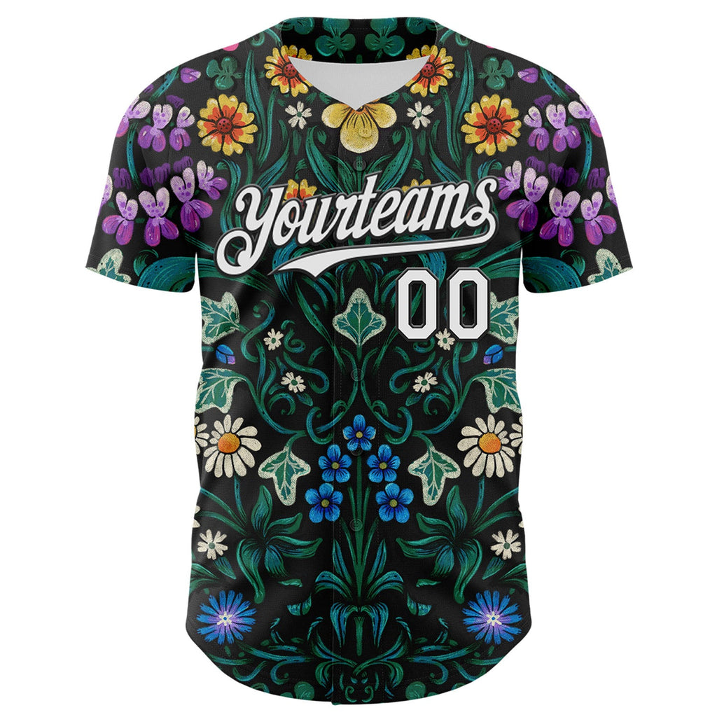 Custom Black White 3D Emi Bee Floriography Authentic Baseball Jersey