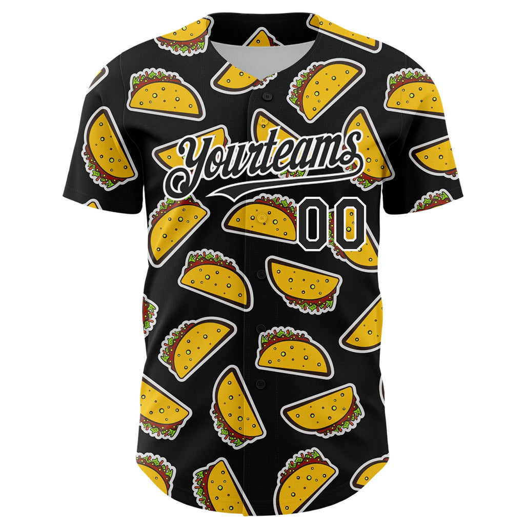 Custom Black White 3D Mexican Festival Taco Cinco de Mayo Authentic Baseball Jersey