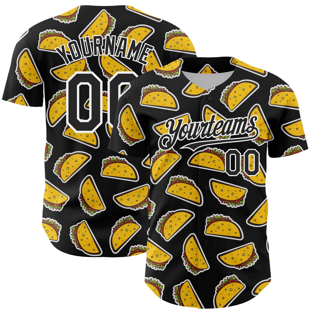 Custom Black White 3D Mexican Festival Taco Cinco de Mayo Authentic Baseball Jersey