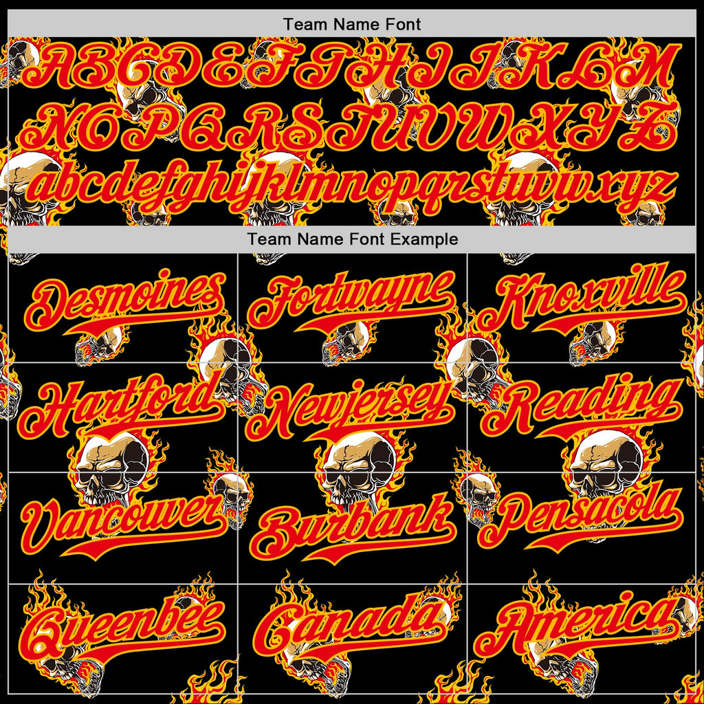 Custom Black Fire Red-Gold 3D Flame? Skull Authentic Baseball Jersey