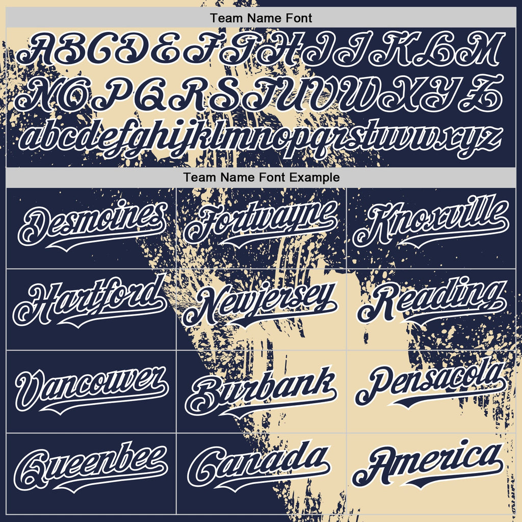 Custom Cream Navy-White 3D Pattern Design Abstract Brush Stroke Authentic Baseball Jersey