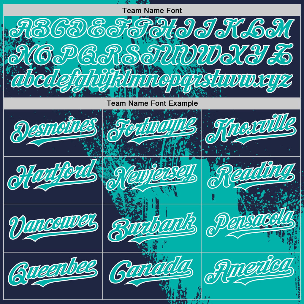 Custom Aqua Navy-White 3D Pattern Design Abstract Brush Stroke Authentic Baseball Jersey