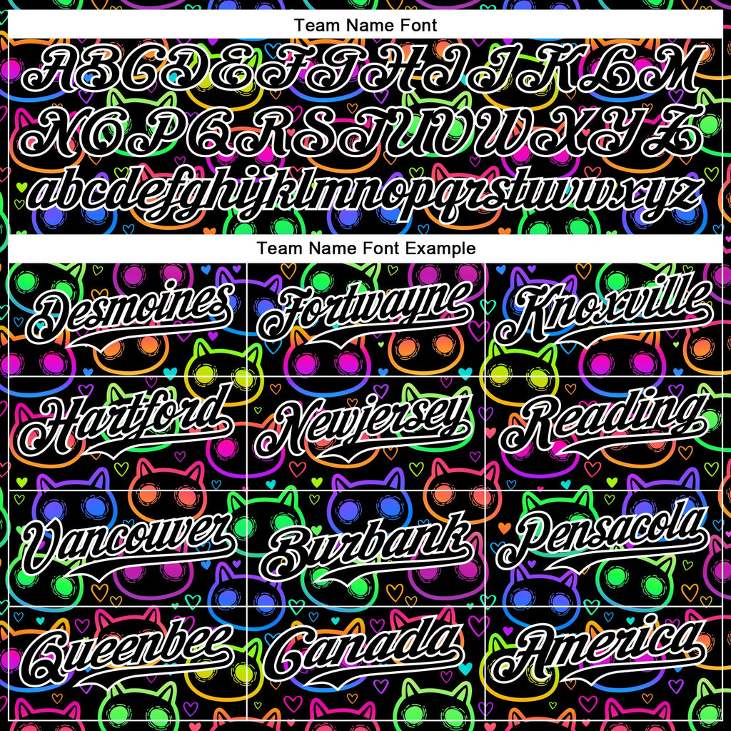 Custom Black White 3D Pattern Design Rave Psychedelic Neon Cartoon Cat Authentic Baseball Jersey