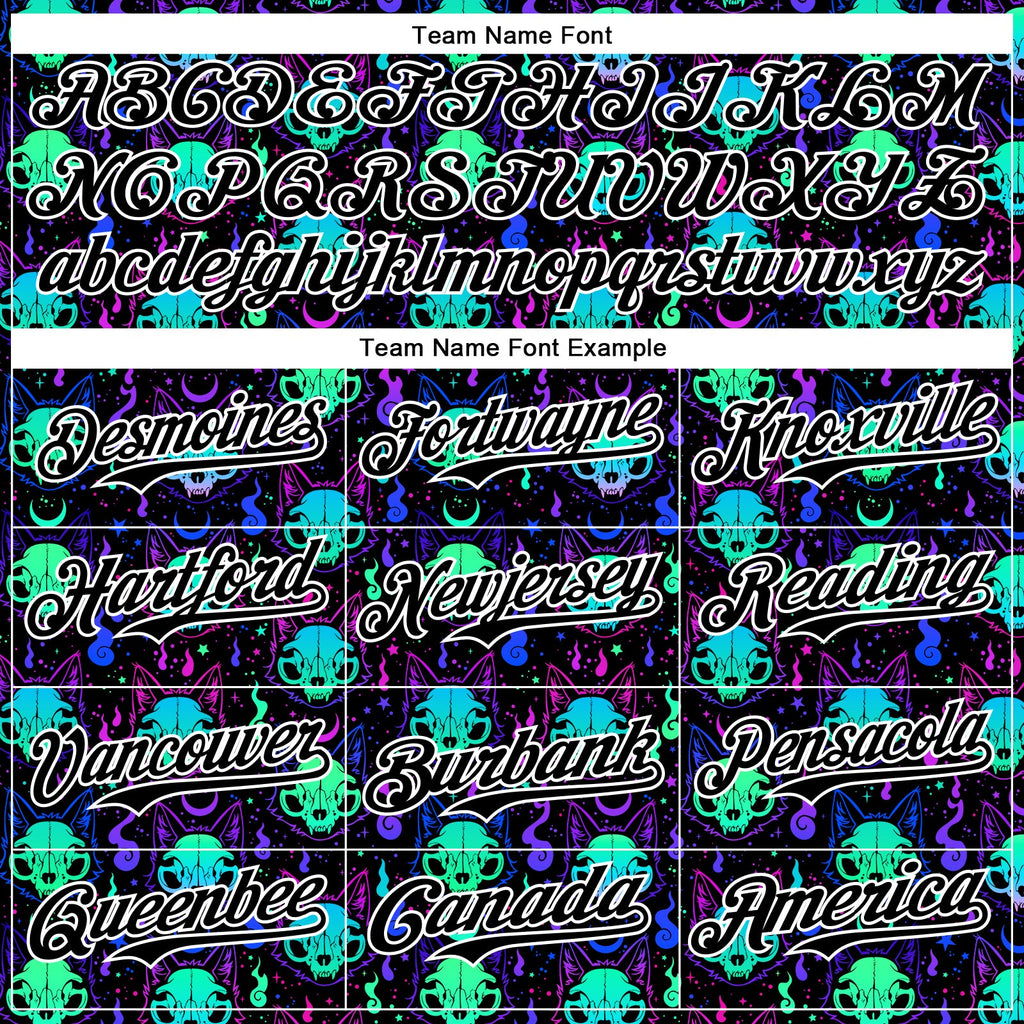 Custom Black White 3D Pattern Design Rave Psychedelic Neon Cat Skull Authentic Baseball Jersey