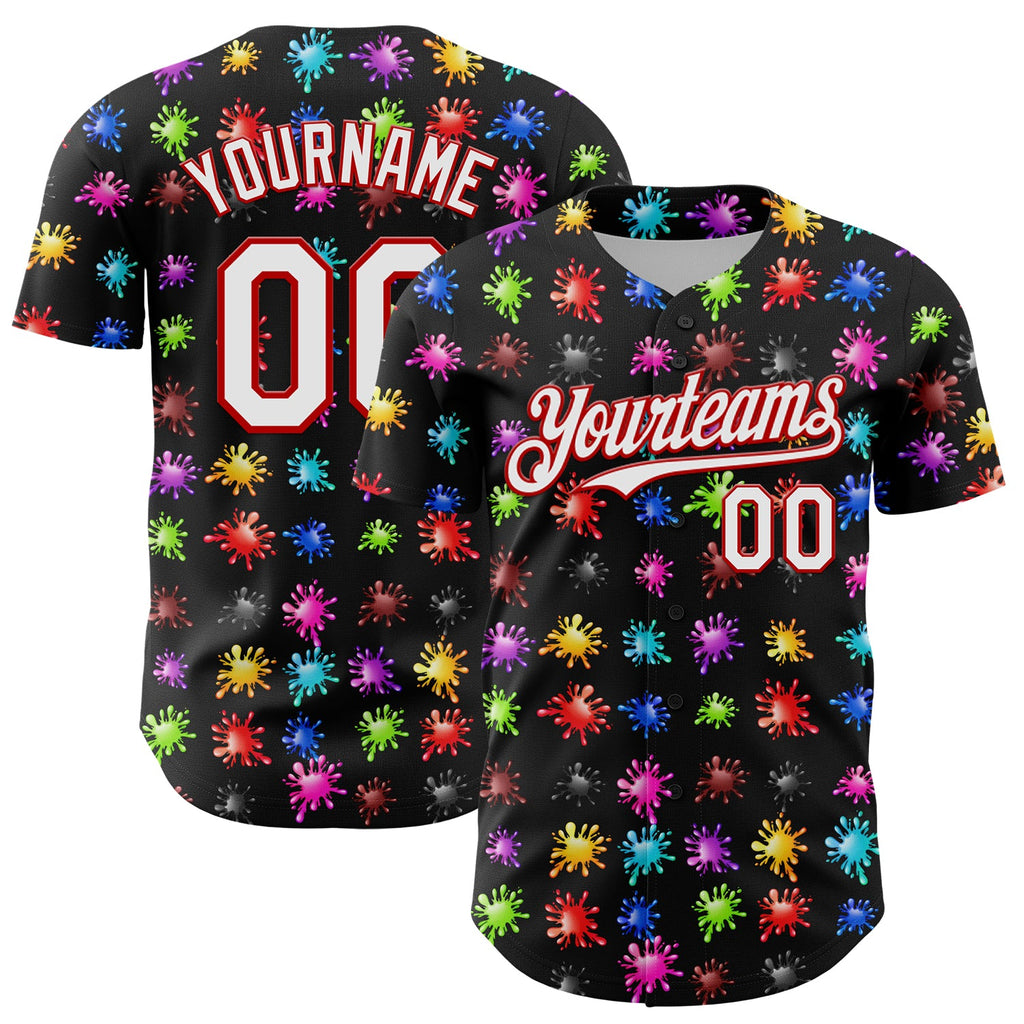 Custom Black White-Red 3D Pattern Design Splash Authentic Baseball Jersey
