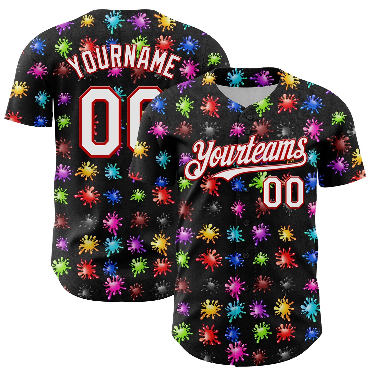 Custom Black White-Red 3D Pattern Design Splash Authentic Baseball Jersey