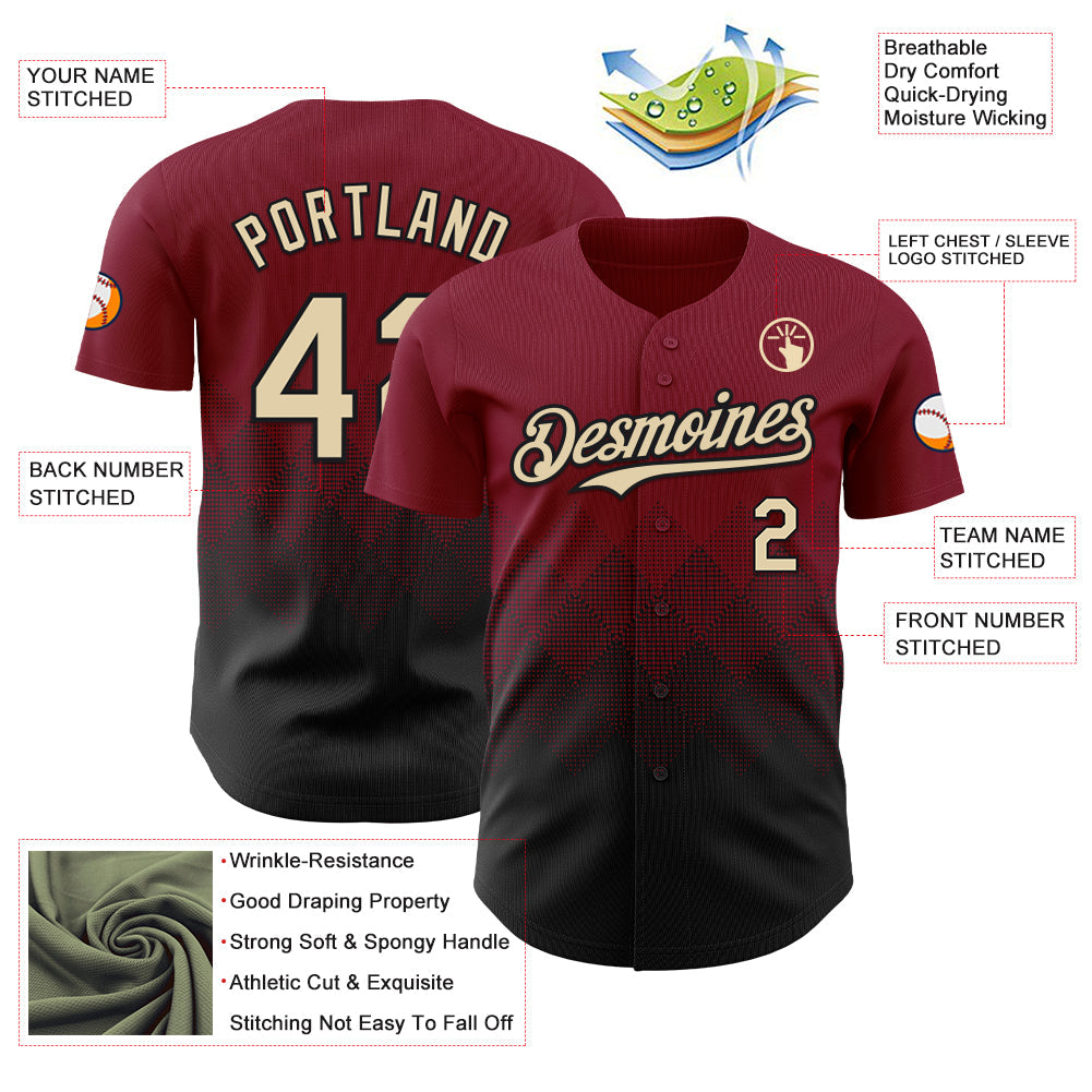 Custom Crimson Cream-Black 3D Gradient Square Shape Authentic Baseball Jersey