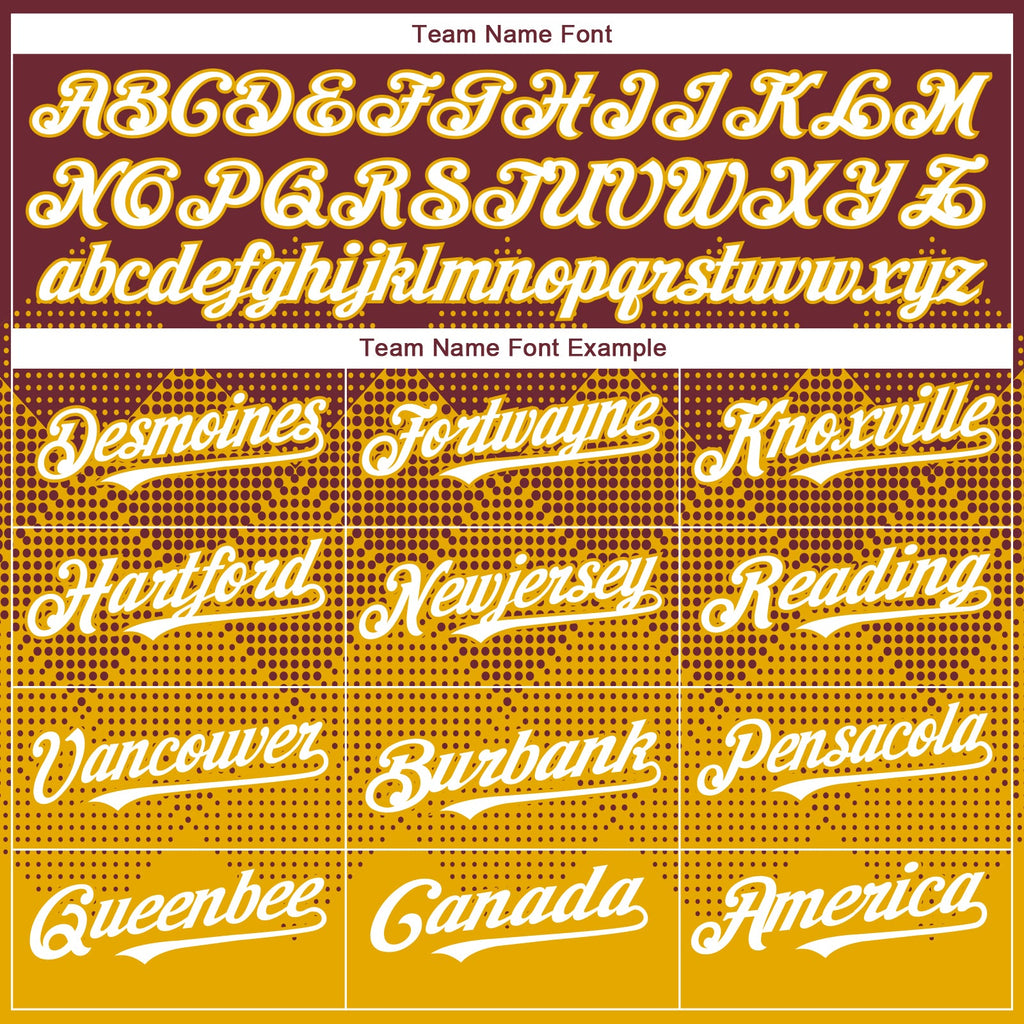 Custom Burgundy White-Gold 3D Gradient Square Shape Authentic Baseball Jersey