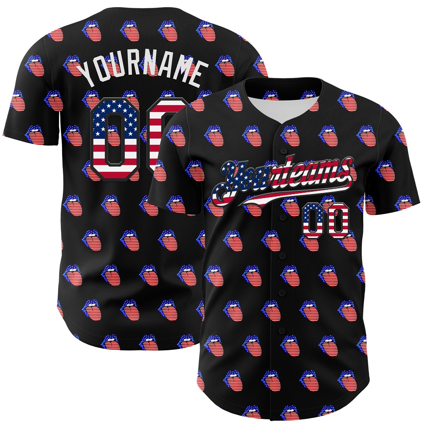 Custom Black USA Flag-White 3D Patriotic American Flag Authentic Baseball Jersey