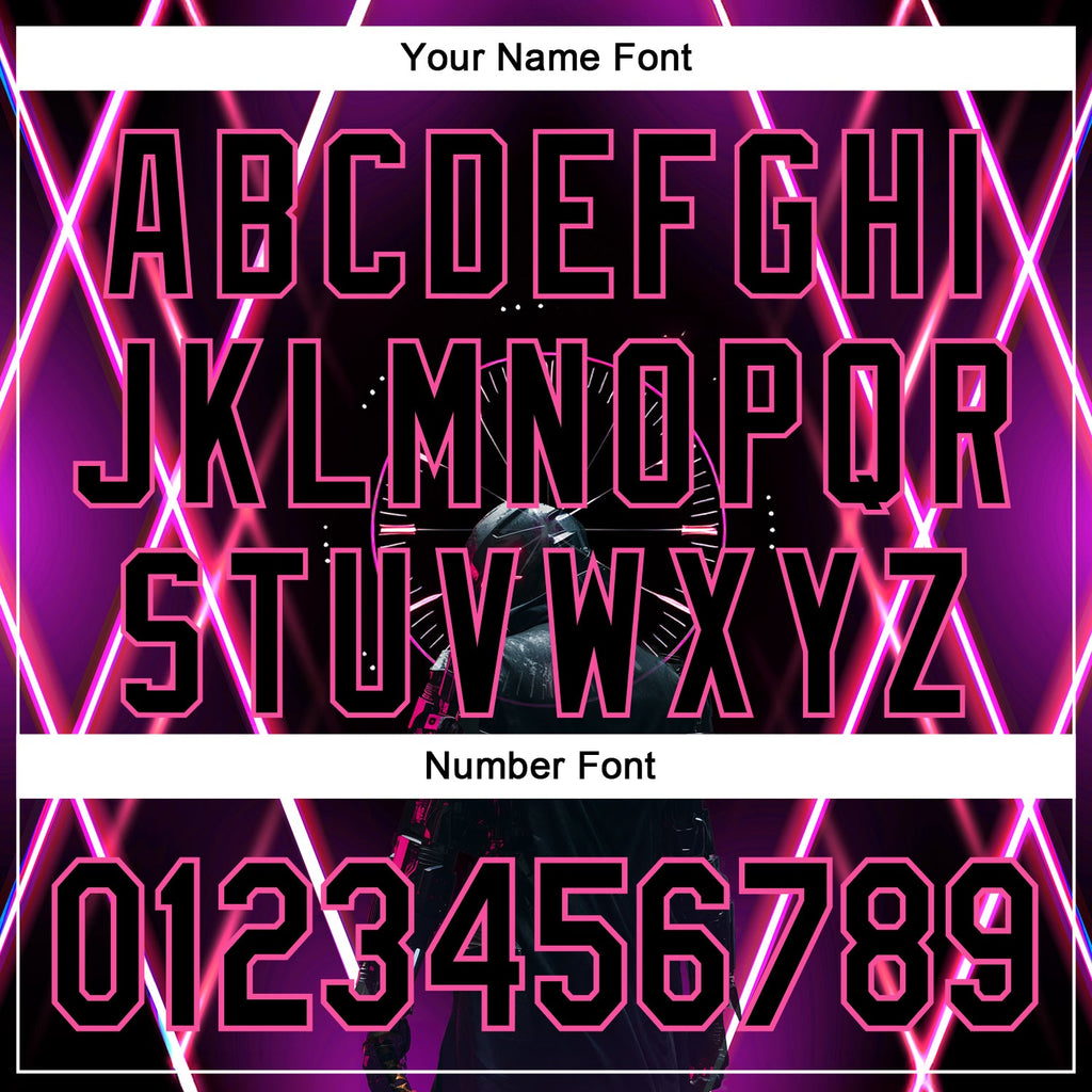 Custom Blue Black-Pink 3D Pattern Design Outer Space Light Swords Authentic Baseball Jersey