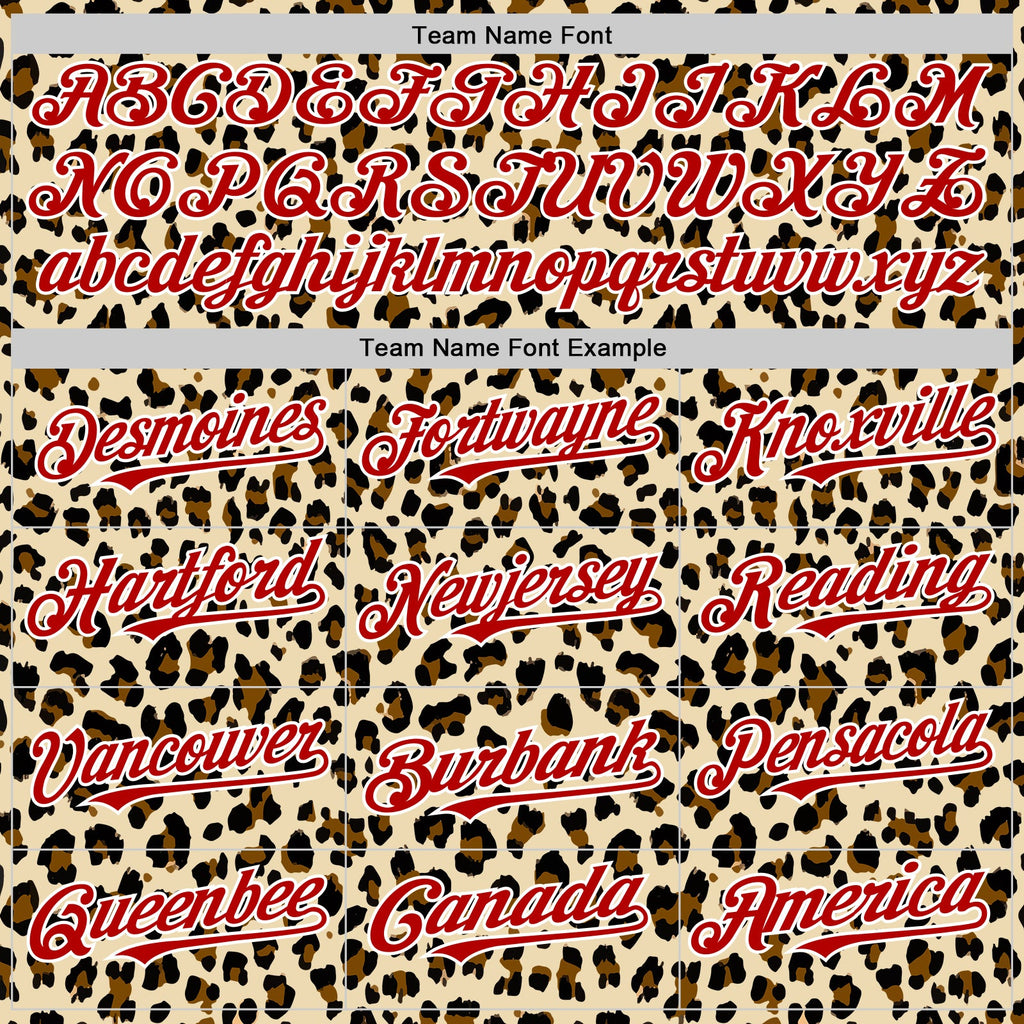 Custom Cream Red-White 3D Pattern Design Rave Party Animal Leopard Print Authentic Baseball Jersey