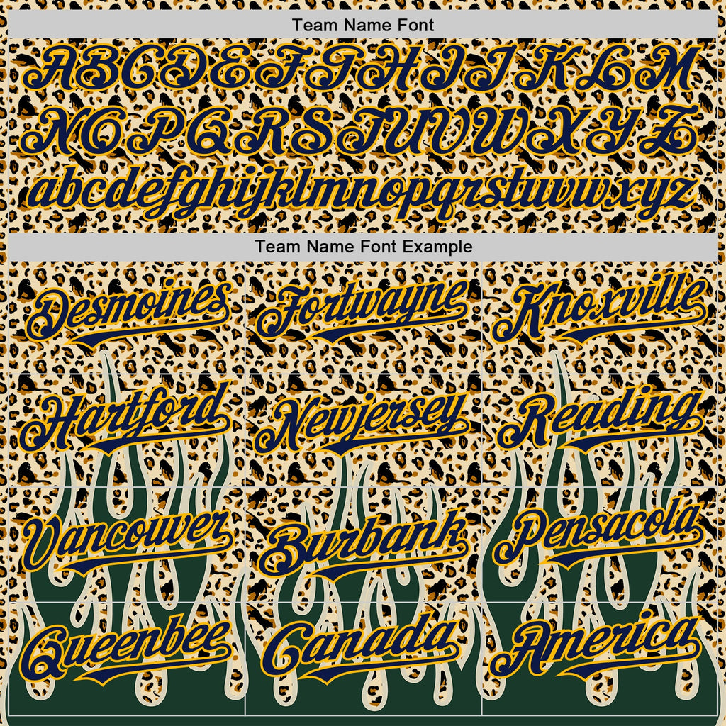 Custom Cream Navy-Gold 3D Pattern Design Rave Party Animal Leopard Print Authentic Baseball Jersey