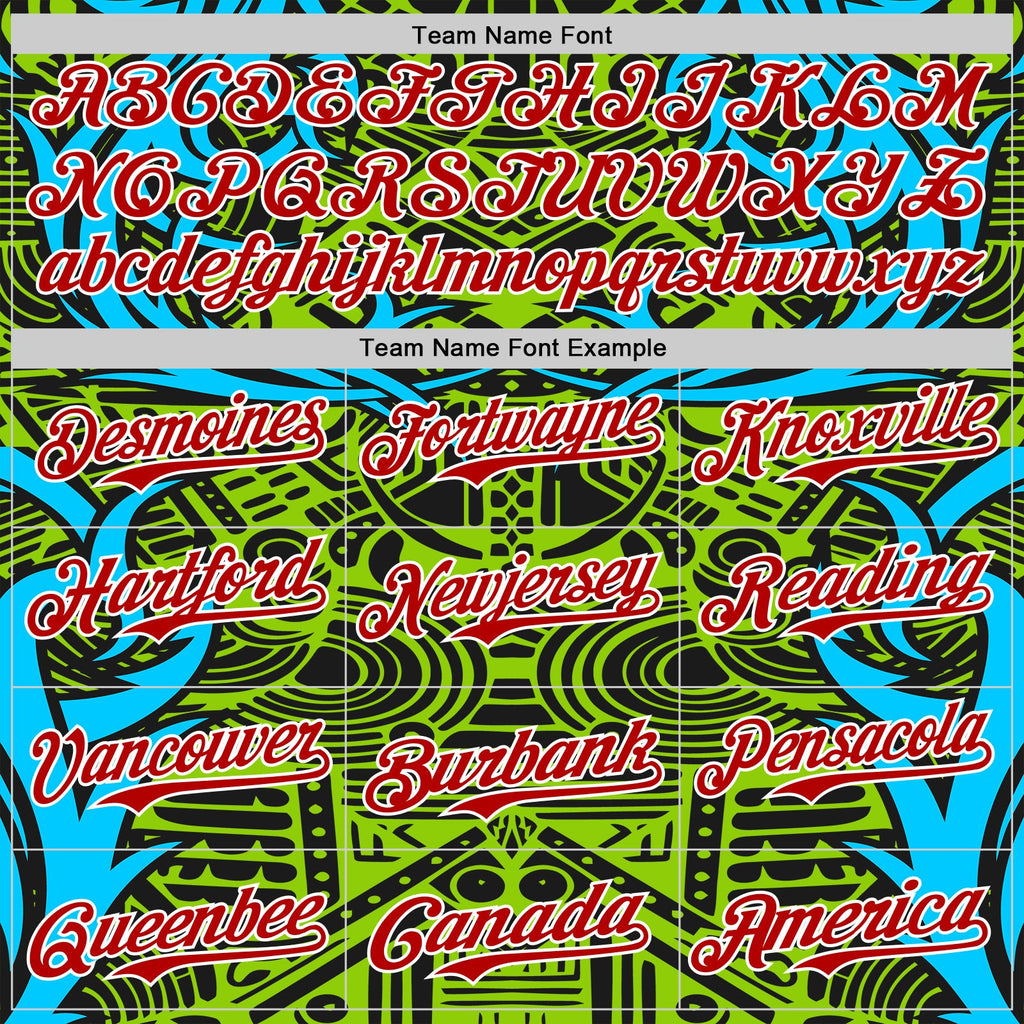 Custom Green Red Blue Black-White 3D Pattern Design Burner Costumes Tribal Authentic Baseball Jersey