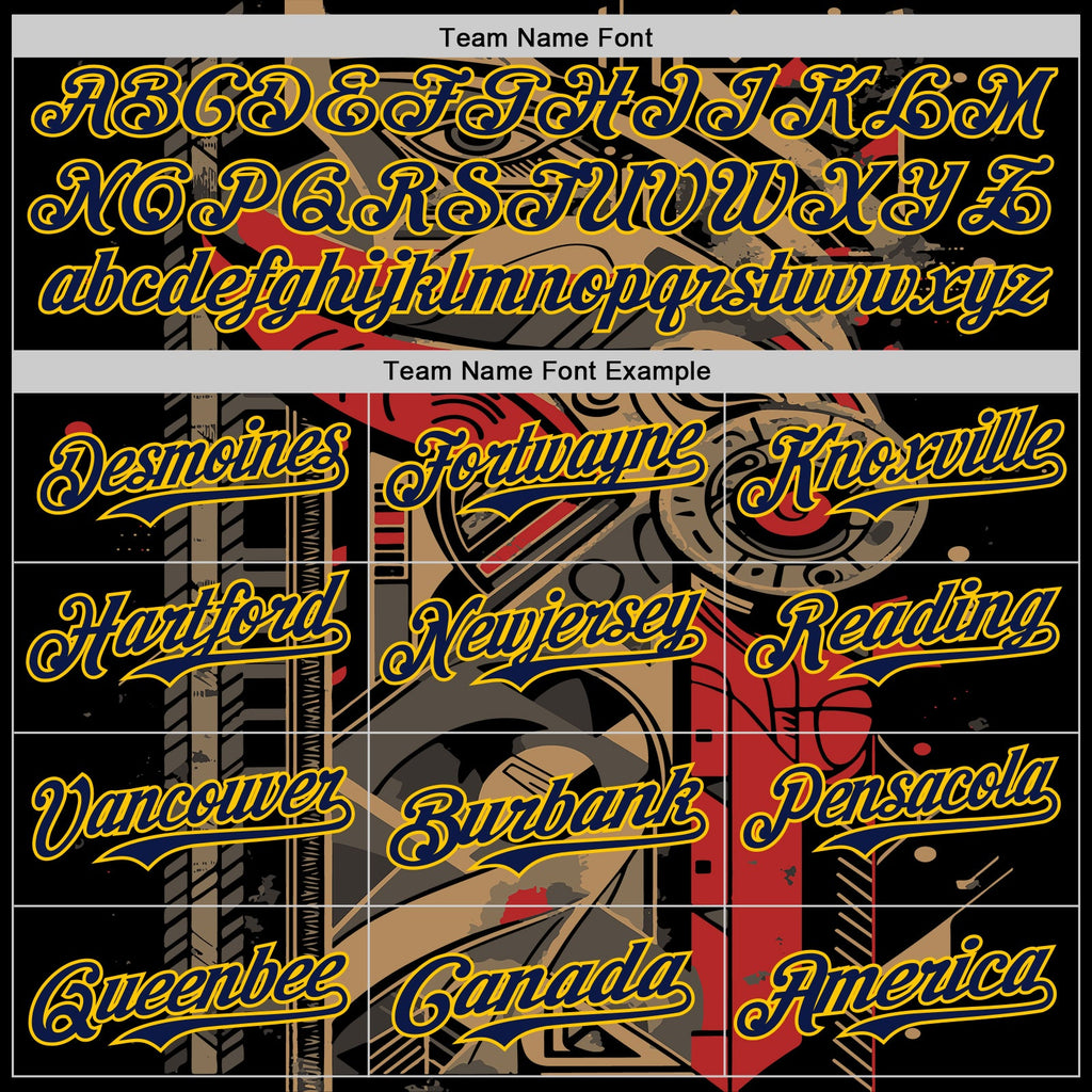 Custom Black Navy-Yellow 3D Pattern Design Burner Costumes Abstract Shape Authentic Baseball Jersey
