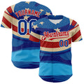 Custom Blue Royal Red-White 3D Retro American Flag Authentic Baseball Jersey