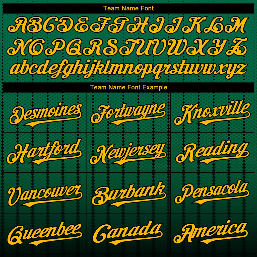 Custom Kelly Green Gold-Black 3D Pattern Design Gradient Geometric Shape Authentic Baseball Jersey