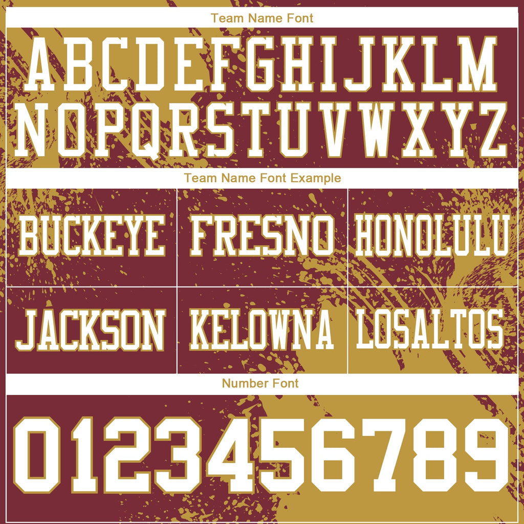 Custom Burgundy White-Old Gold 3D Pattern Abstract Brush Stroke Authentic Football Jersey
