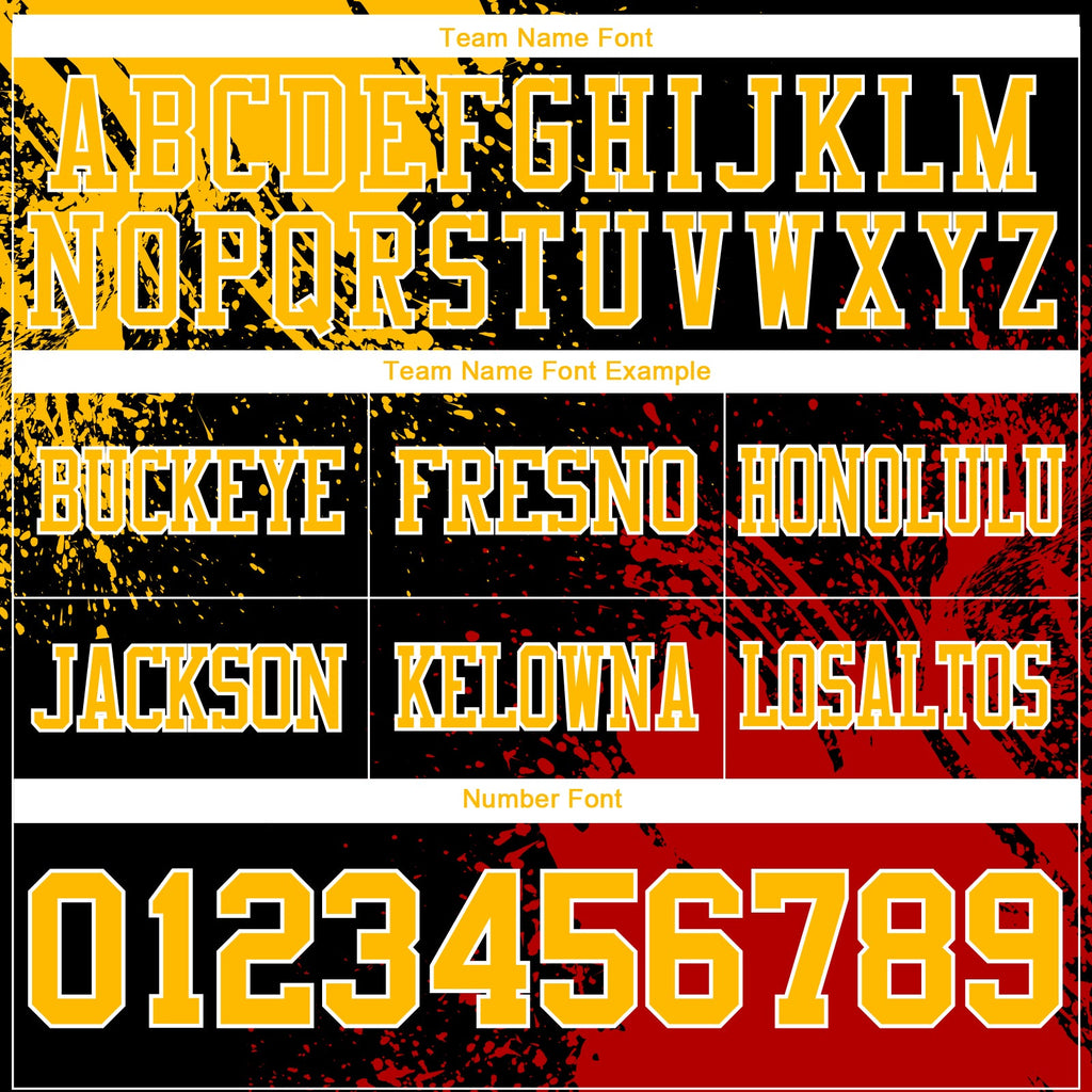 Custom Black Gold Red-White 3D Pattern Abstract Brush Stroke Authentic Football Jersey