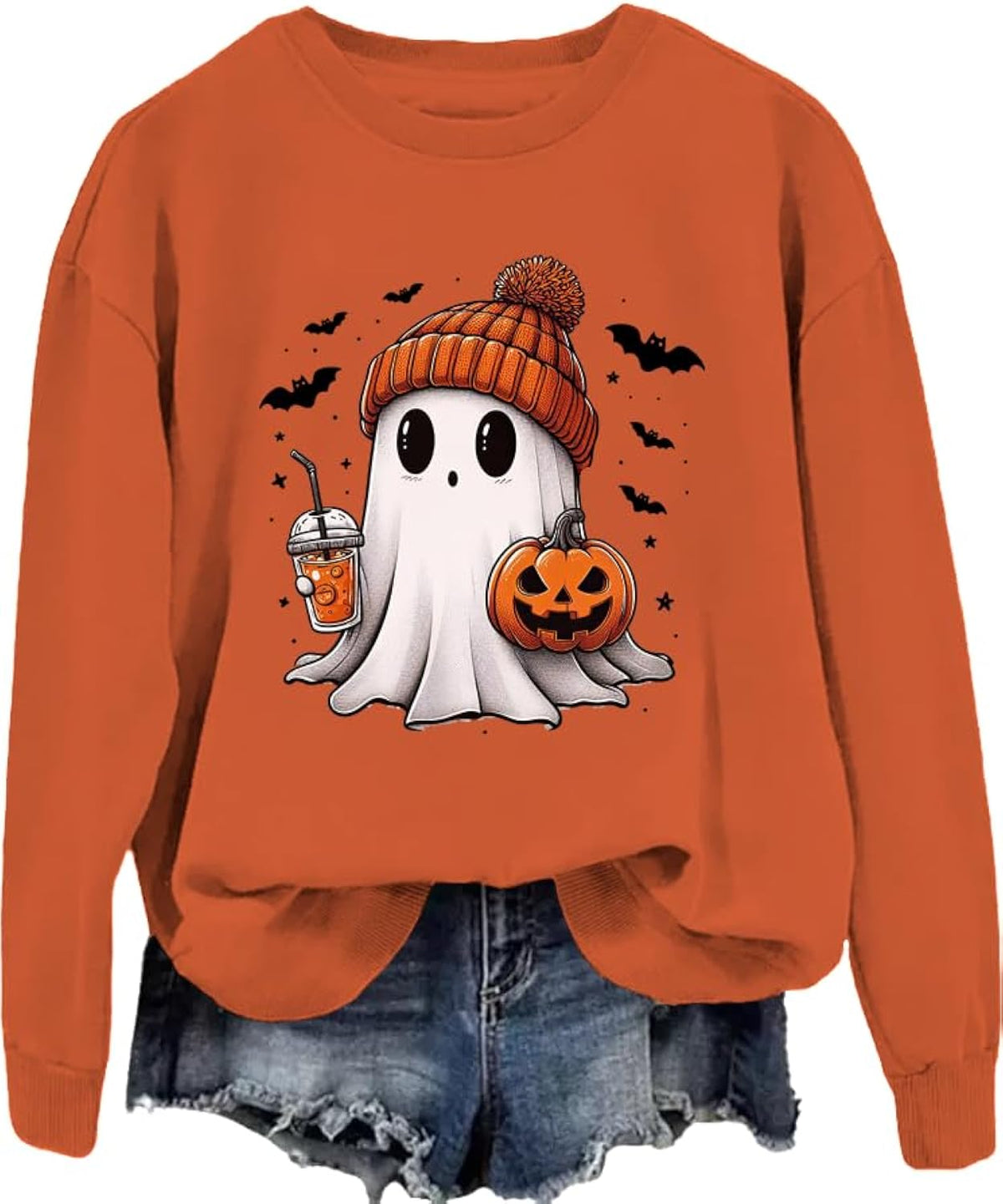Halloween Sweatshirts For Women Spooky Season Ghost Pumpkin Sweatshirt