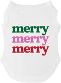 Merry Merry Merry Dog Tee Shirt | Sleeveless Breeds | Christmas | Holiday Season | Winter Wonderland | Gift |White, Medium 1481