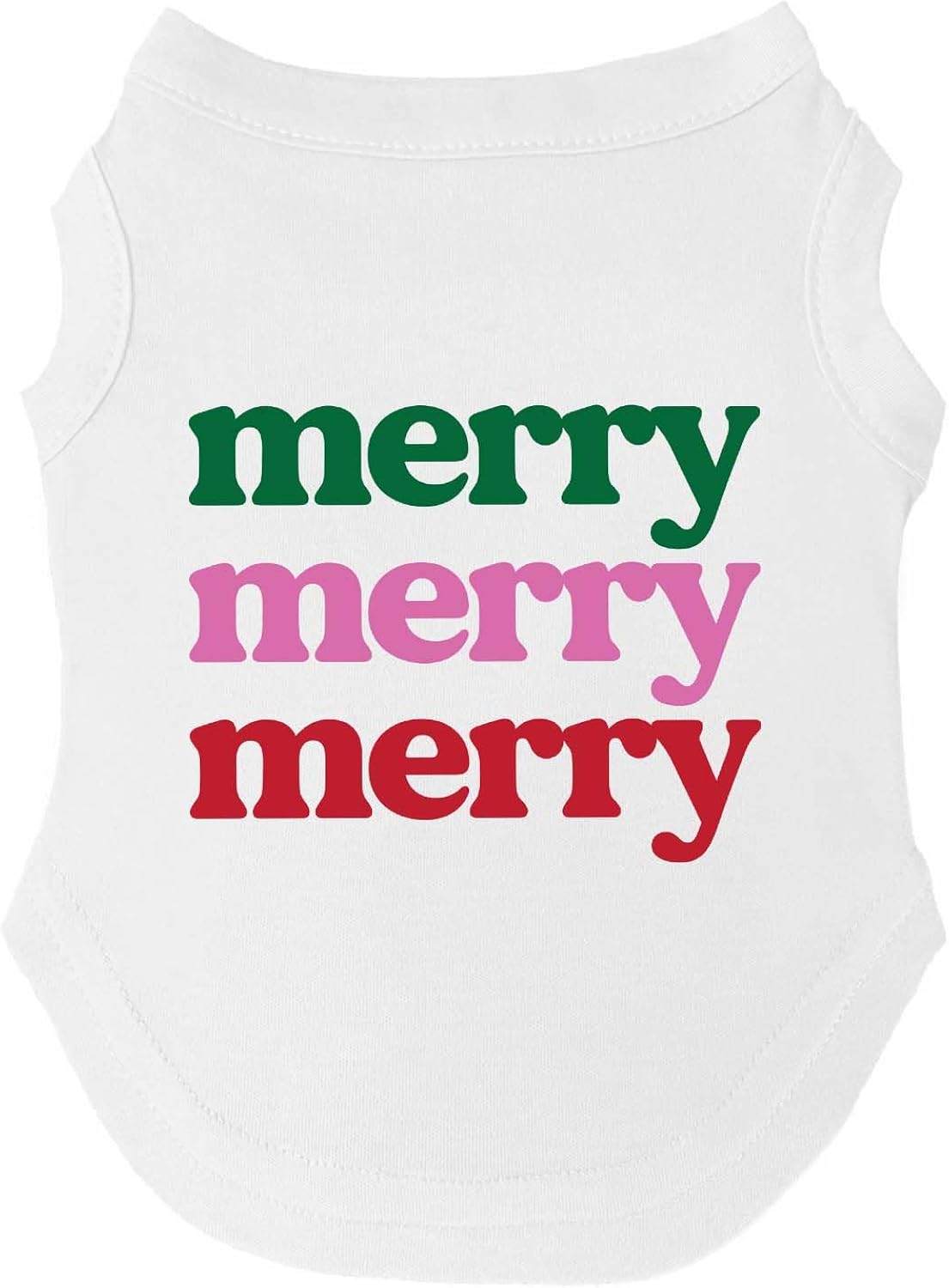 Merry Merry Merry Dog Tee Shirt | Sleeveless Breeds | Christmas | Holiday Season | Winter Wonderland | Gift |White, Medium 1481