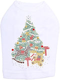 Christmas Tree #2 with Teddy Bear - Bling Rhinestone Christmas Dog Shirt, M White