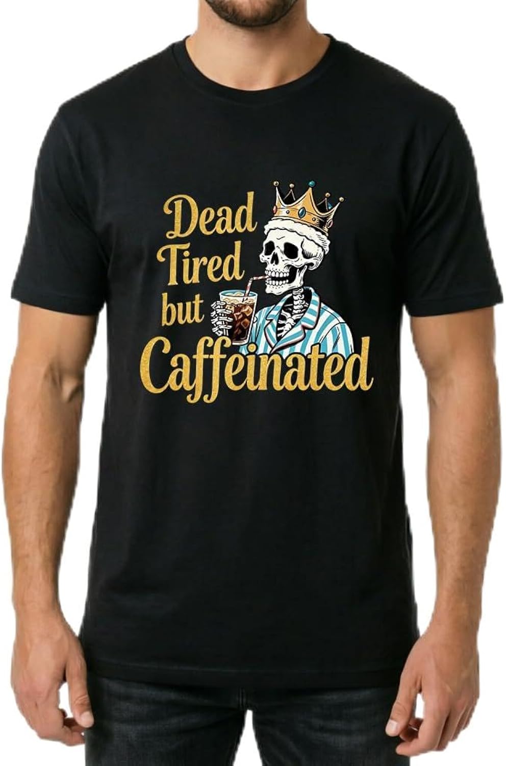 Crown Skeleton Coffee T-Shirt for Men Women Funny Graphic Casual Unisex Tee for Coffee Addicts & Daily Wear