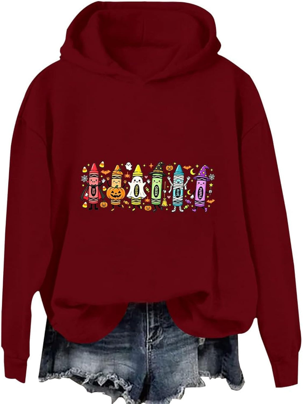 Halloween Crayon Teacher Sweatshirt Spooky Teacher Hoodie Unisex