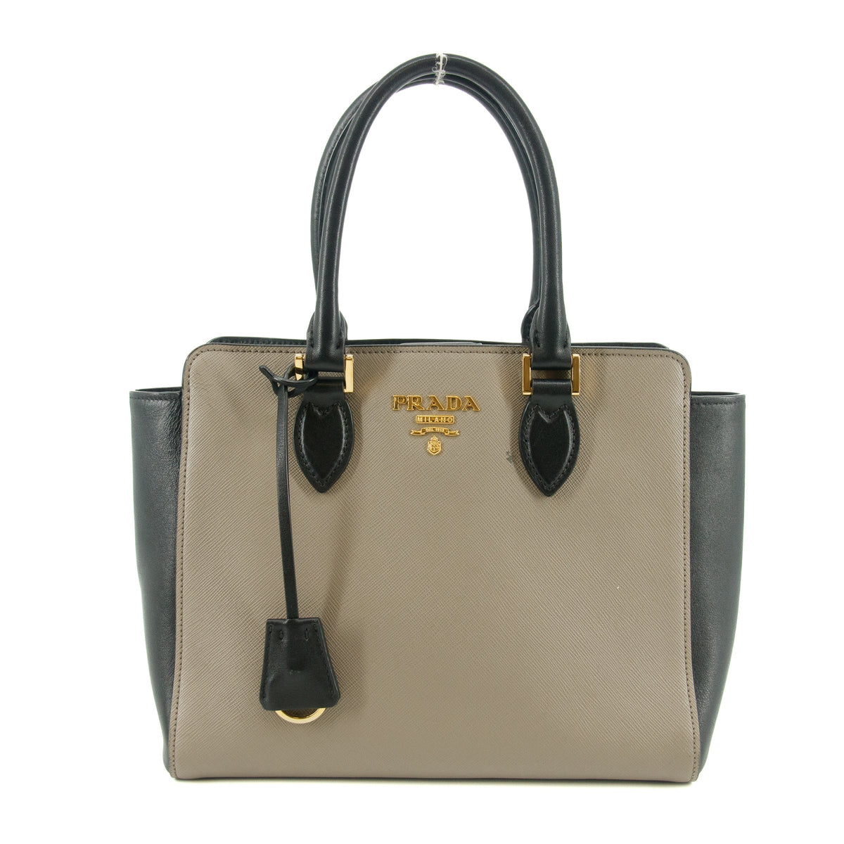 Prada Saffiano Leather Grey/Black Top Handle Tote #5808