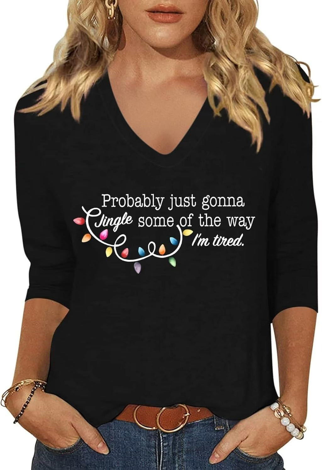 Womens Christmas V Neck Shirt Xmas Holiday Graphic Tee
