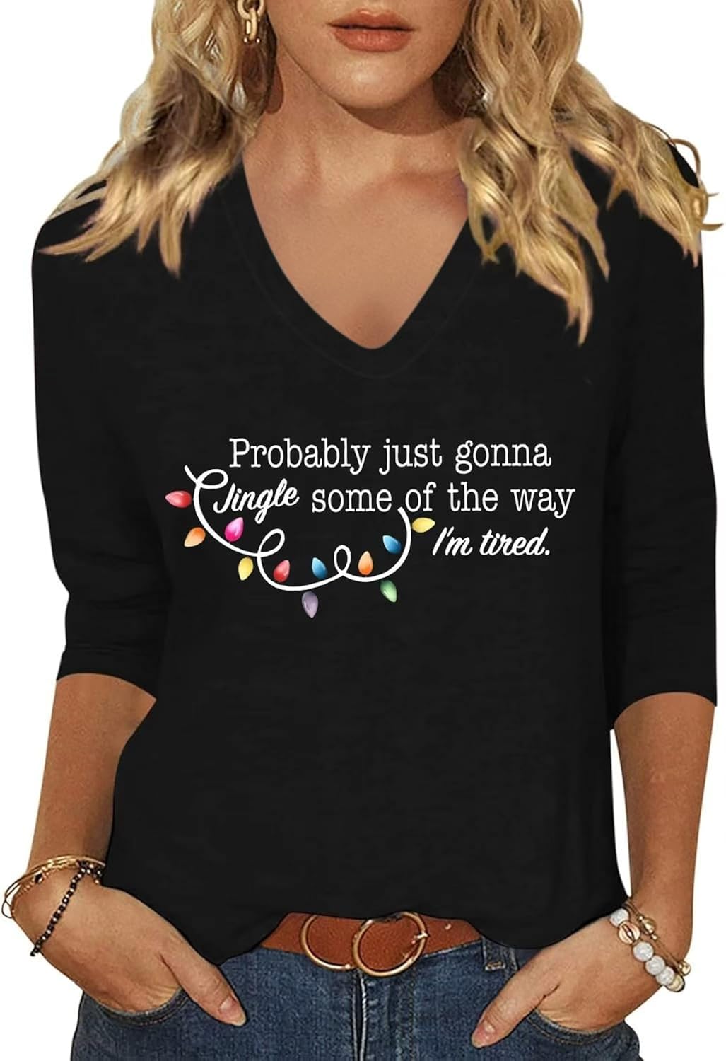 Womens Christmas V Neck Shirt Xmas Holiday Graphic Tee