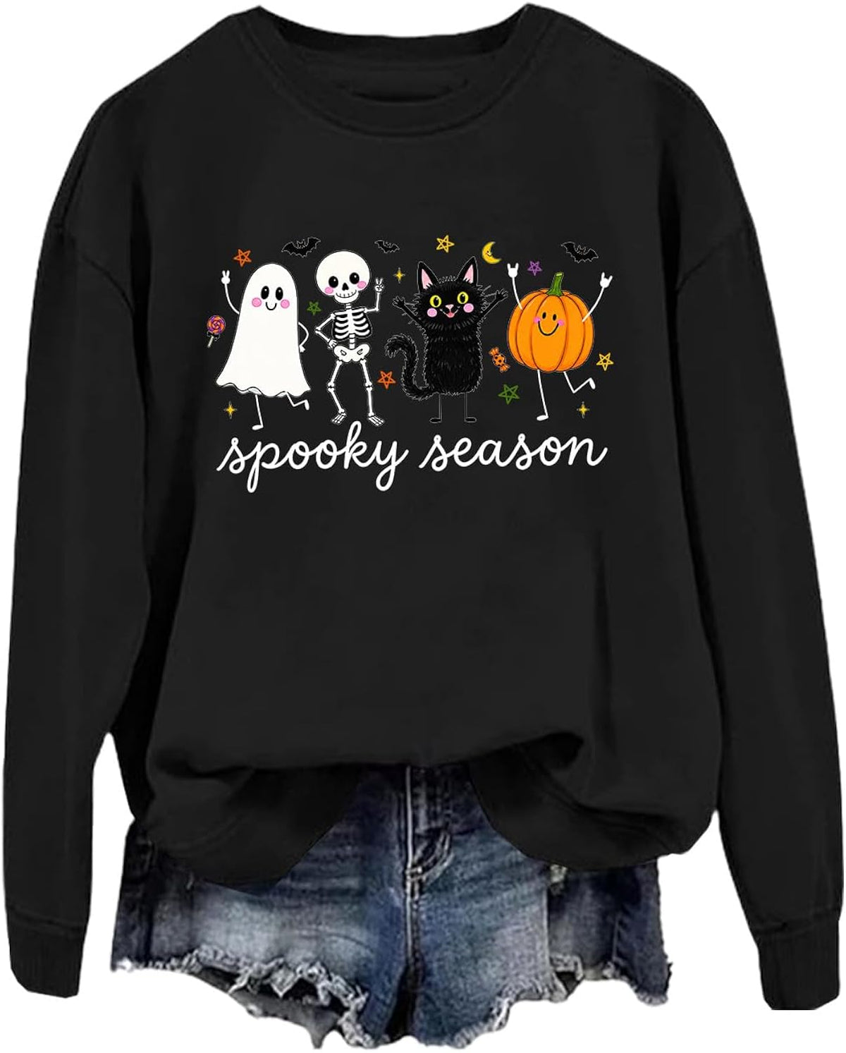 Spooky Season Cute Ghost Skeleton Cat Pumpkin Halloween Sweatshirt & Hoodie