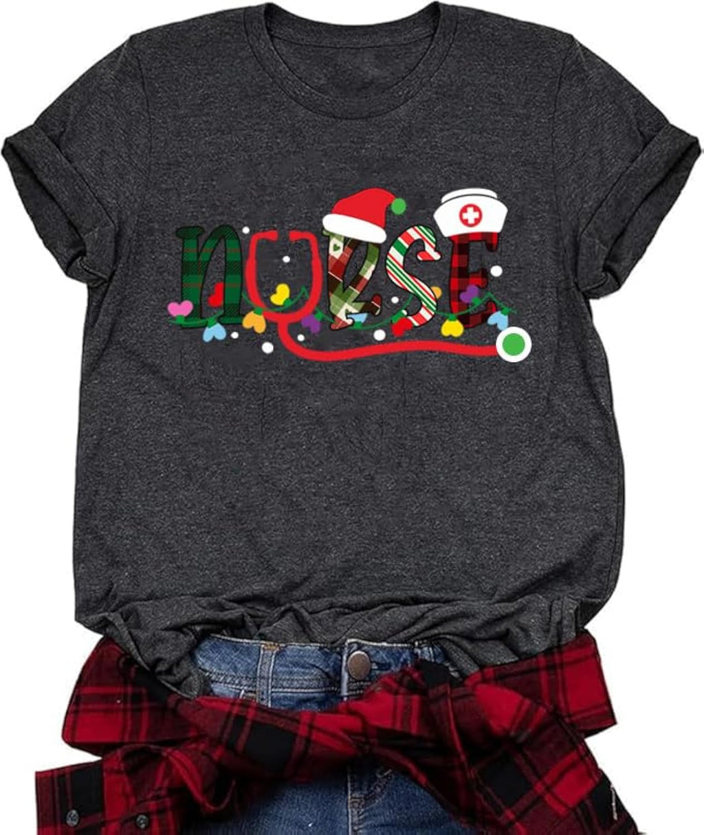 Christmas Nurse Shirts for Women Merry Xmas Mama Claus Tshirts Holiday Grandma Mimi Gigi Graphic Tee