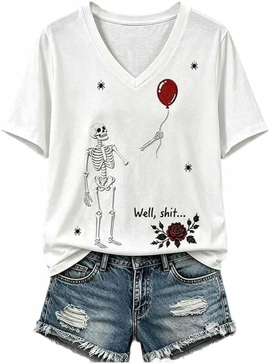 Women's Funny Skeleton Shirt Halloween Skull Ghost Balloon Tops