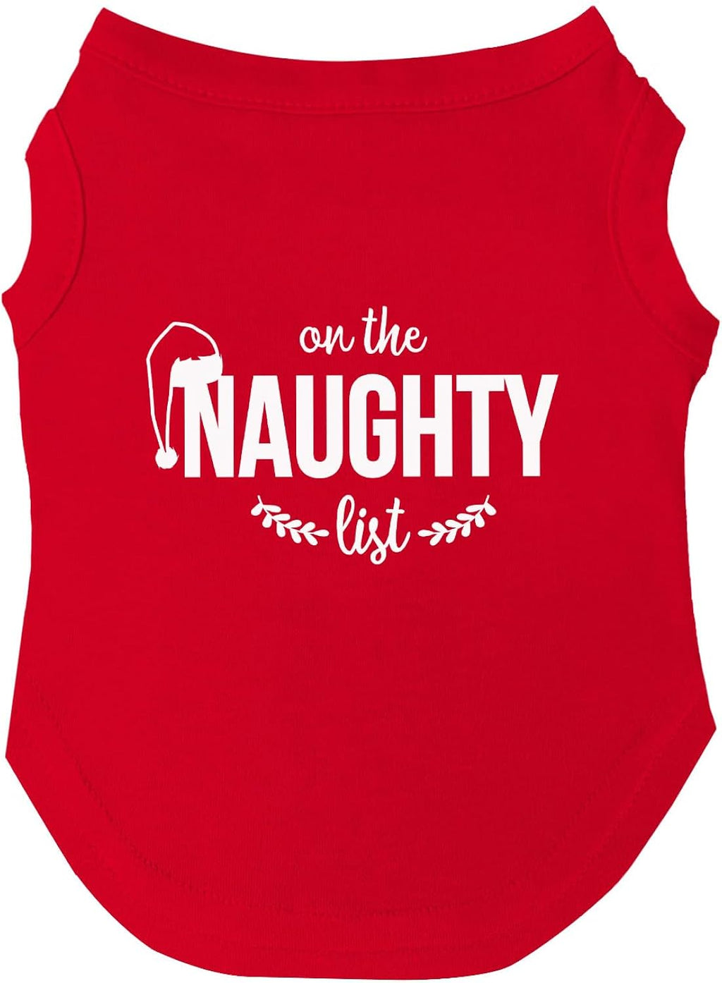 On The Naughty List Dog Tee Shirt | Sleeveless Breeds | Christmas | Holiday Season | Winter Wonderland | Gift |Red, Large 98_Naughty