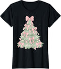 Cute Coquette Christmas Tree Pink Bow Aesthetic Holiday T-Shirt
