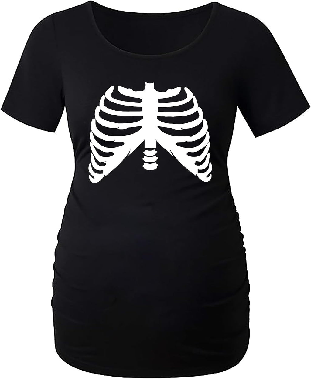 Women Maternity Halloween T-Shirt Pregnancy Announcement Tops Mommy's Little Nightmare Tee Xray Ribcage Skeleton