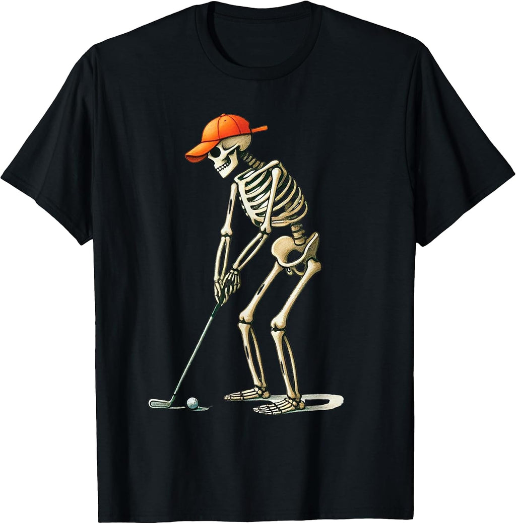 Skeleton Golf Halloween Golfer Golf Player Funny Men Dad T-Shirt